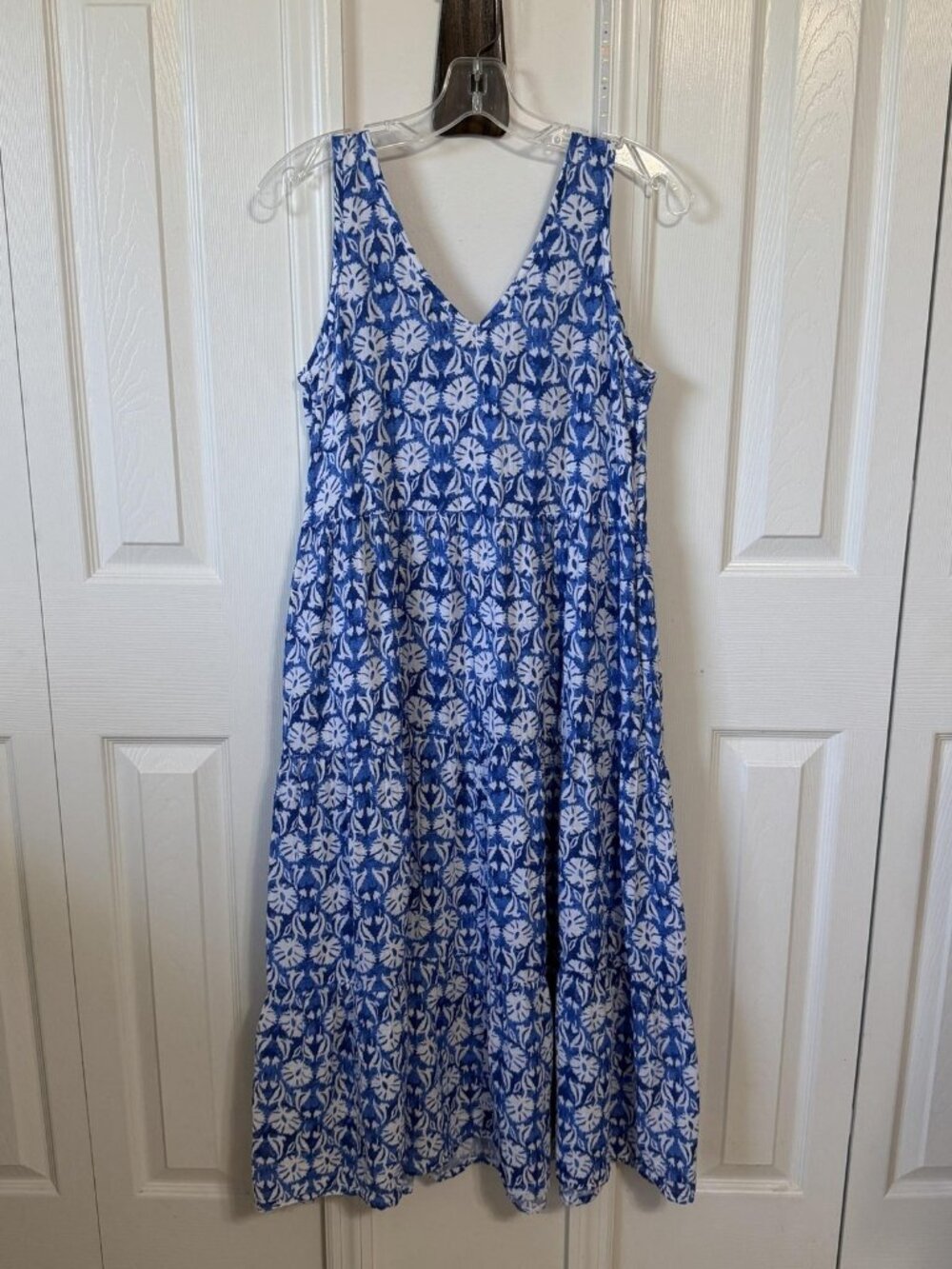 Sonoma Dress XS Blue White Floral Tiered Maxi Sundress V-Neck Lyocell India